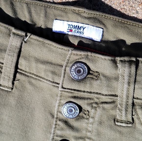 Olive Tommy Jeans High Rise Skinny Button Fly Raw Hem Stretch Green 4 - Picture 8 of 9